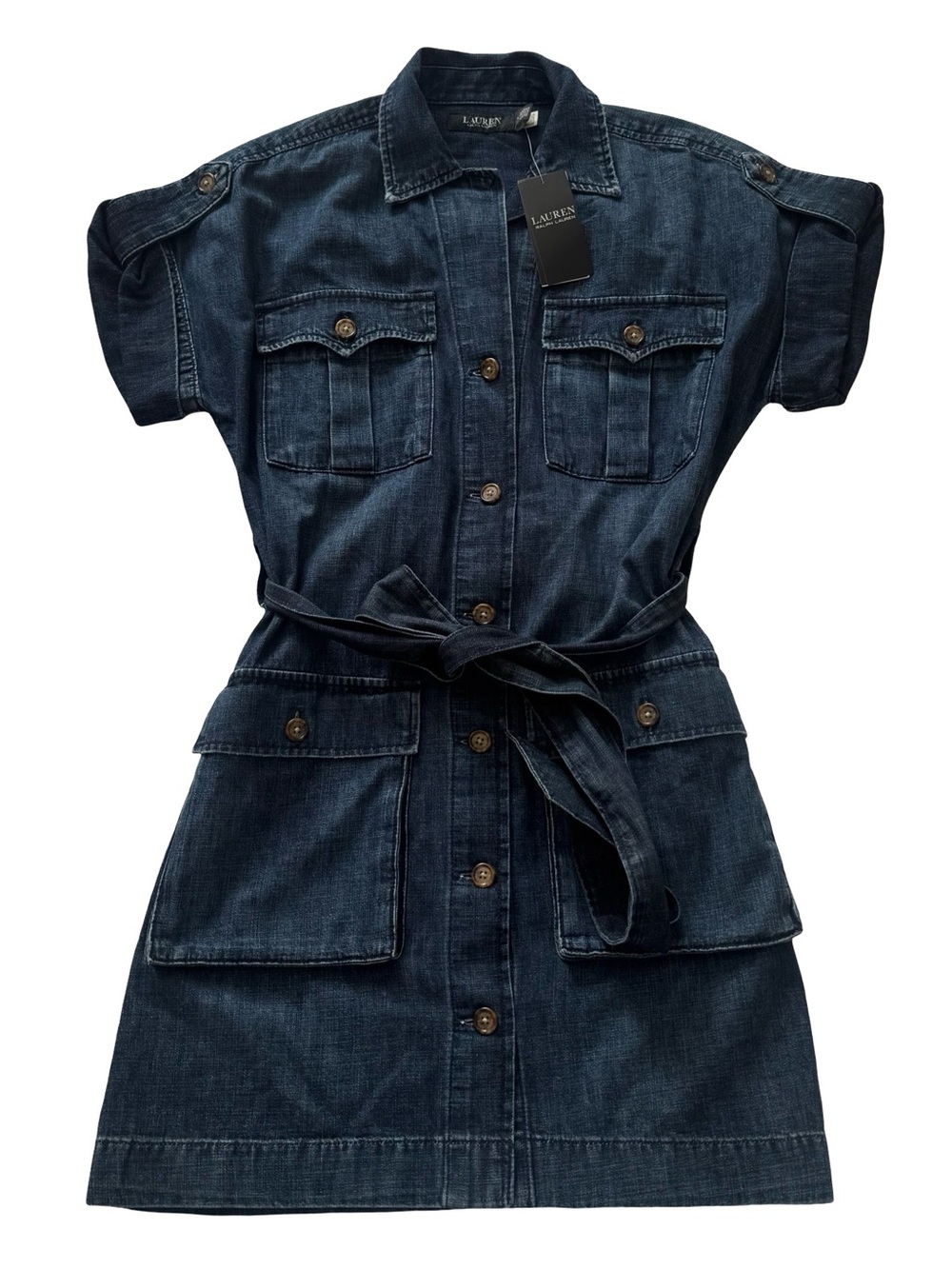 NWT Lauren Ralph Lauren Women’s Dark Wash Belted Denim Shirtdress Size 4